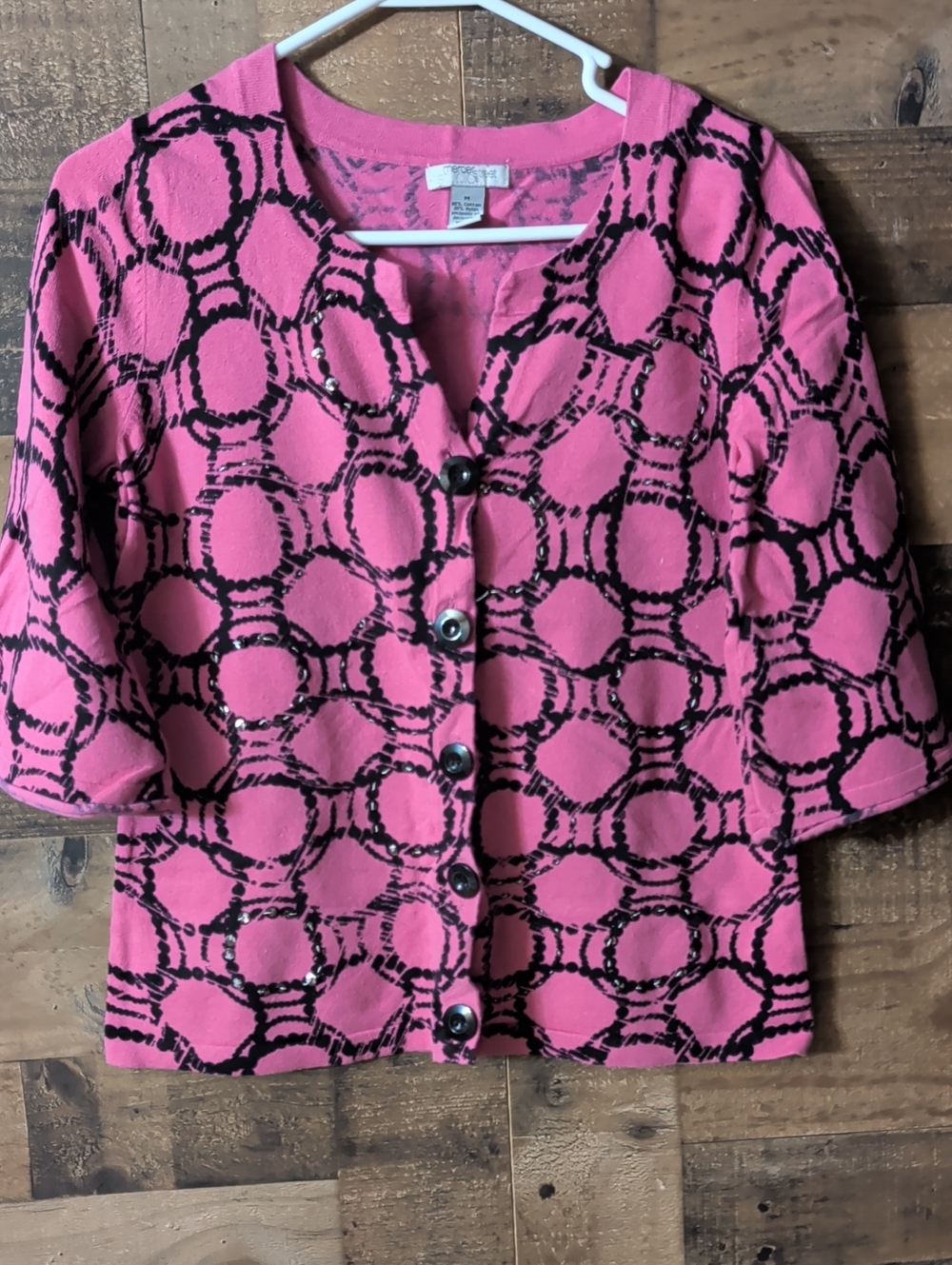 Mercer Street Studio Pink and Black Circular-Print Button Down Top